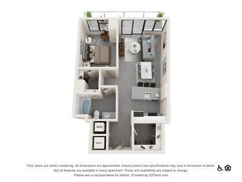 Floor plan for 1 bed, 1 bath, 758 sqft